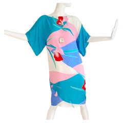 Orchid Print Silk Kimono Tee Dress - NWT Vintage Flora Kung