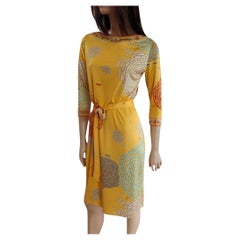 Flora Kung Mimosa Yellow Silk Jersey Mix Print Dress NWT