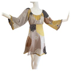 Pearl Gray Boho Abstract Floral Mini Silk Dress - NWT FLORA KUNG