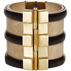 Fouche Art Deco Cuff Bracelet Gold Bespoke Horn Sapphire Emerald Ruby Wood
