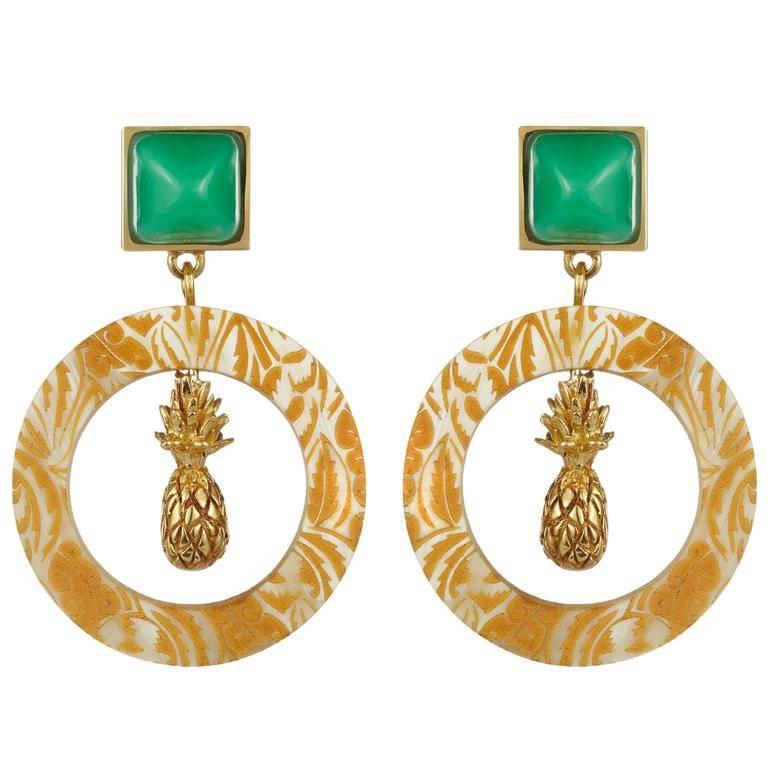 Fouche Chrysoprase Sugarloaf Pineapple Hoop Earrings For Sale
