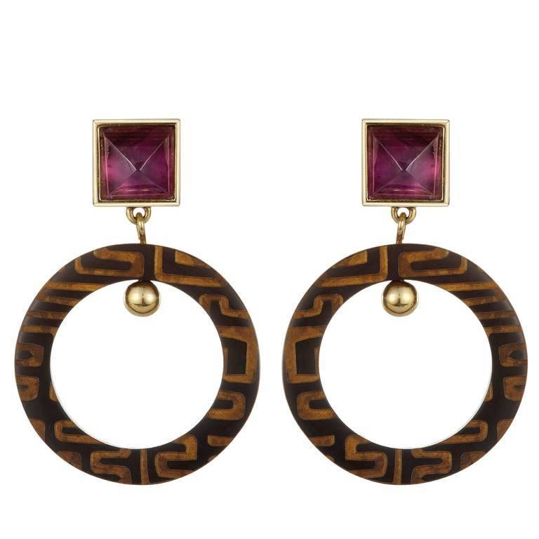 Fouche Horn Amethyst Africa Engraved Earrings For Sale
