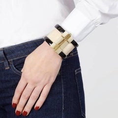 Fouche Art Deco Cuff Bracelet Gold Bespoke Horn Wood Emerald Sapphire Ruby