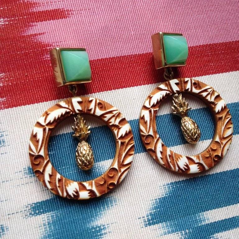 Contemporary Fouche Chrysoprase Sugarloaf Pineapple Hoop Earrings For Sale