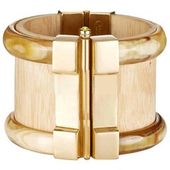 Fouché Cuff Bracelet Bespoke Gold Horn Wood Ruby Emerald Fire Opal 