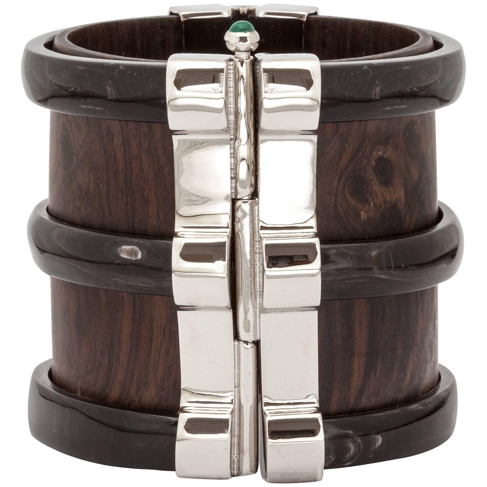 Fouche Art Deco Cuff Bracelet Horn Emerald Wood For Sale