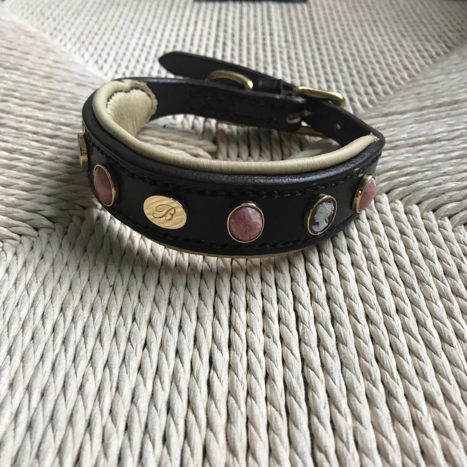 Women's or Men's Cameo Stone Leather Dog Collar For Sale