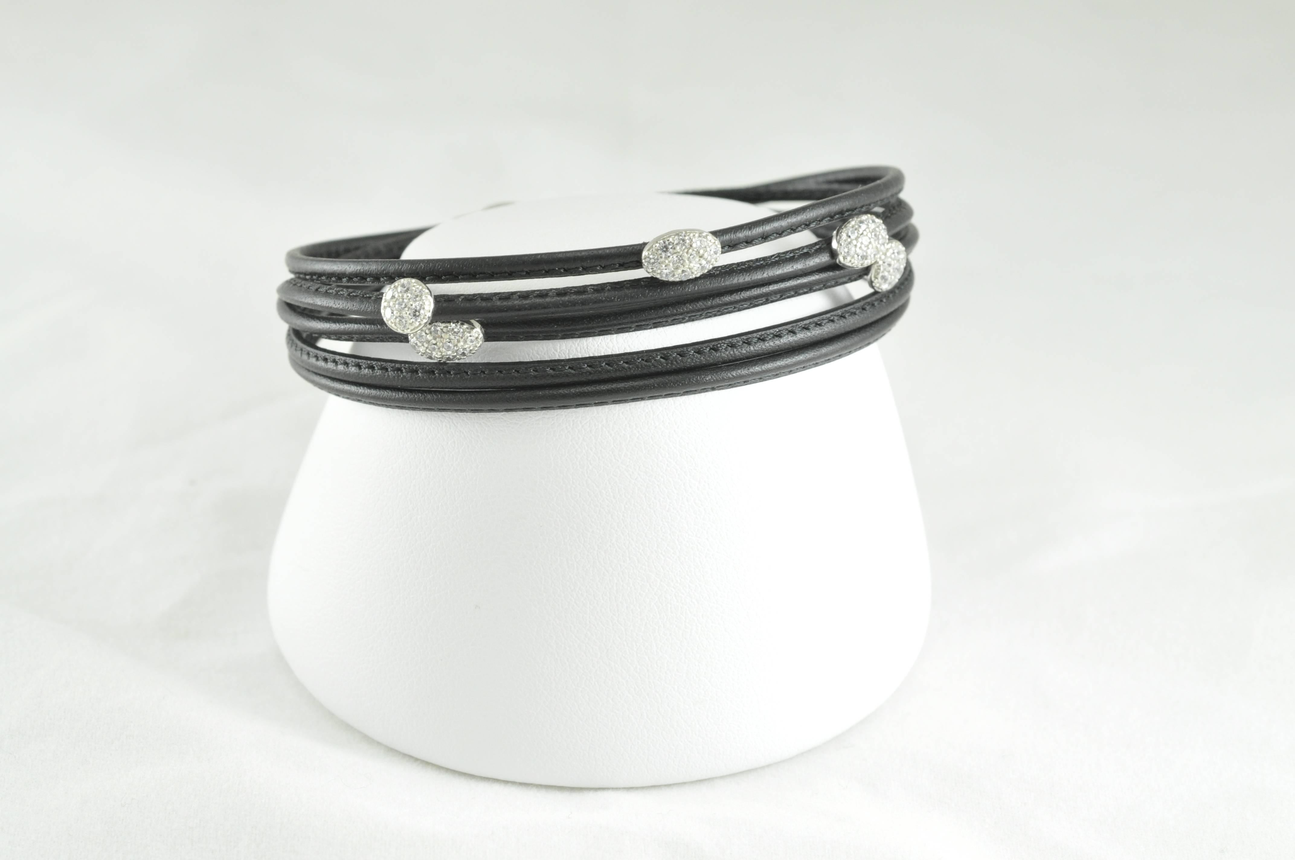 Modern Black Leather 5 Strand Bracelet 