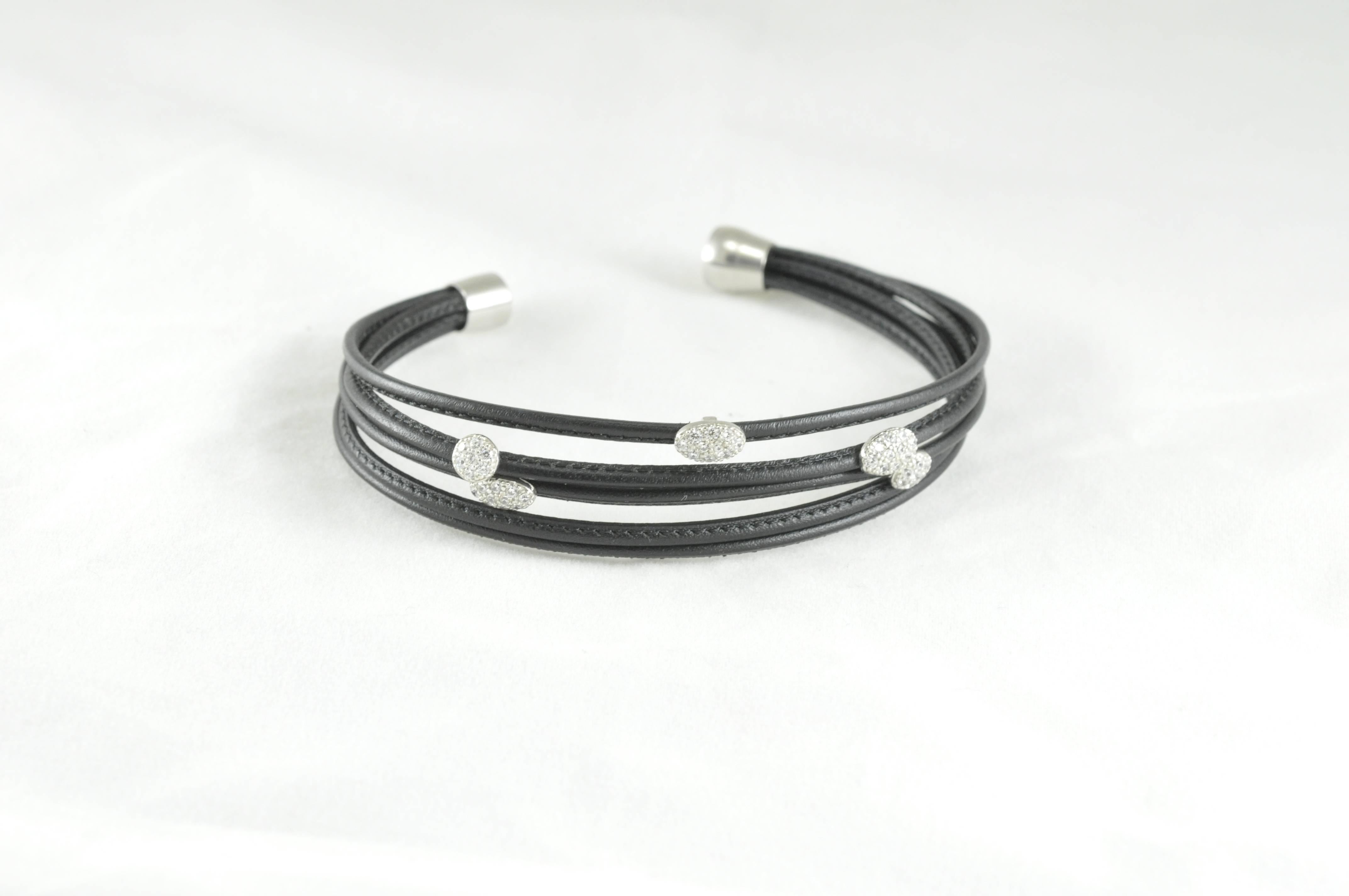 Black Leather 5 Strand Bracelet  1