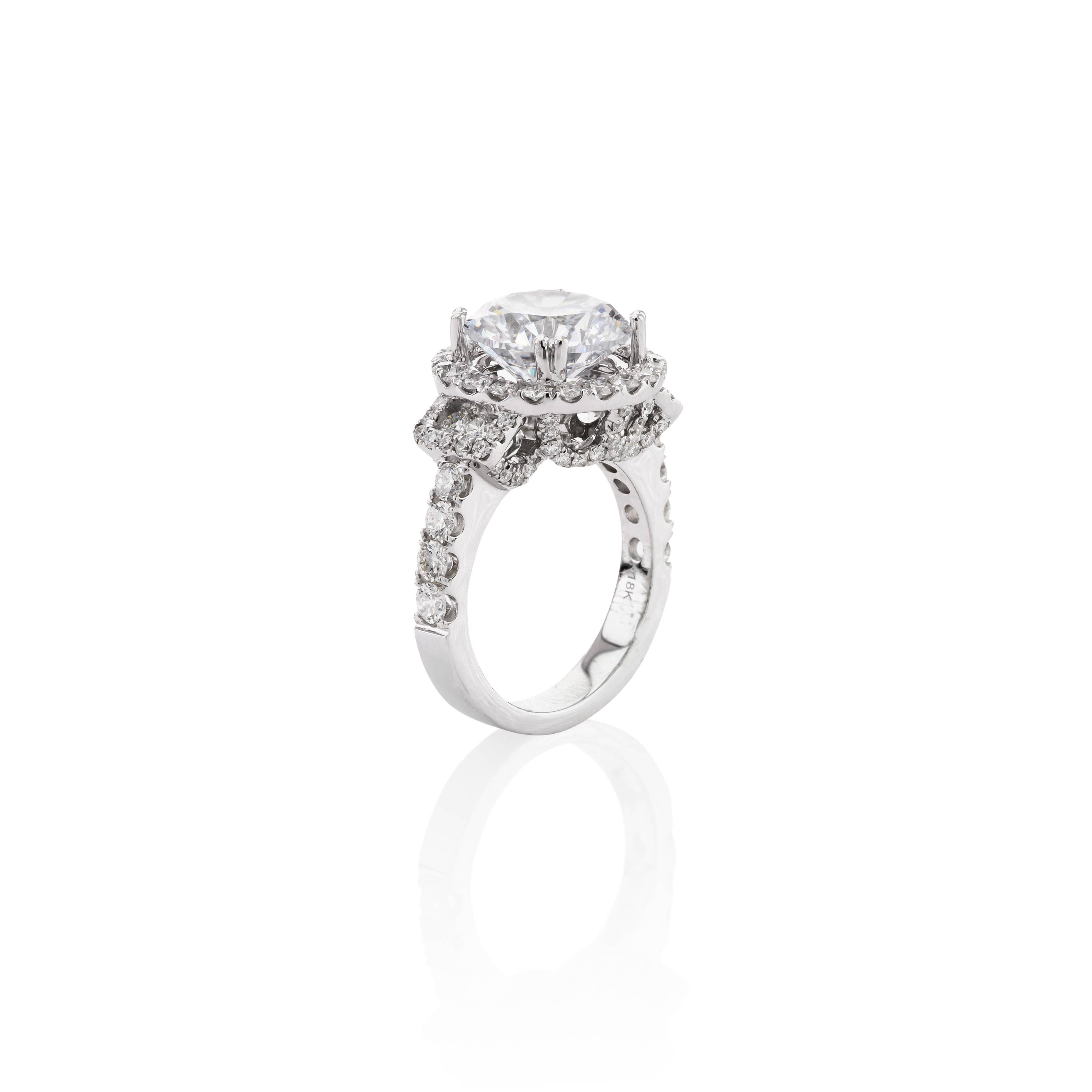 18K White Gold Semi-Mount Diamond Ring.  Has 1.80ctw Diamonds (fits 11.0mm center stone-roughly 4.9 ctw.)  Current Center Stone is CZ.  This is a definite statement piece.  