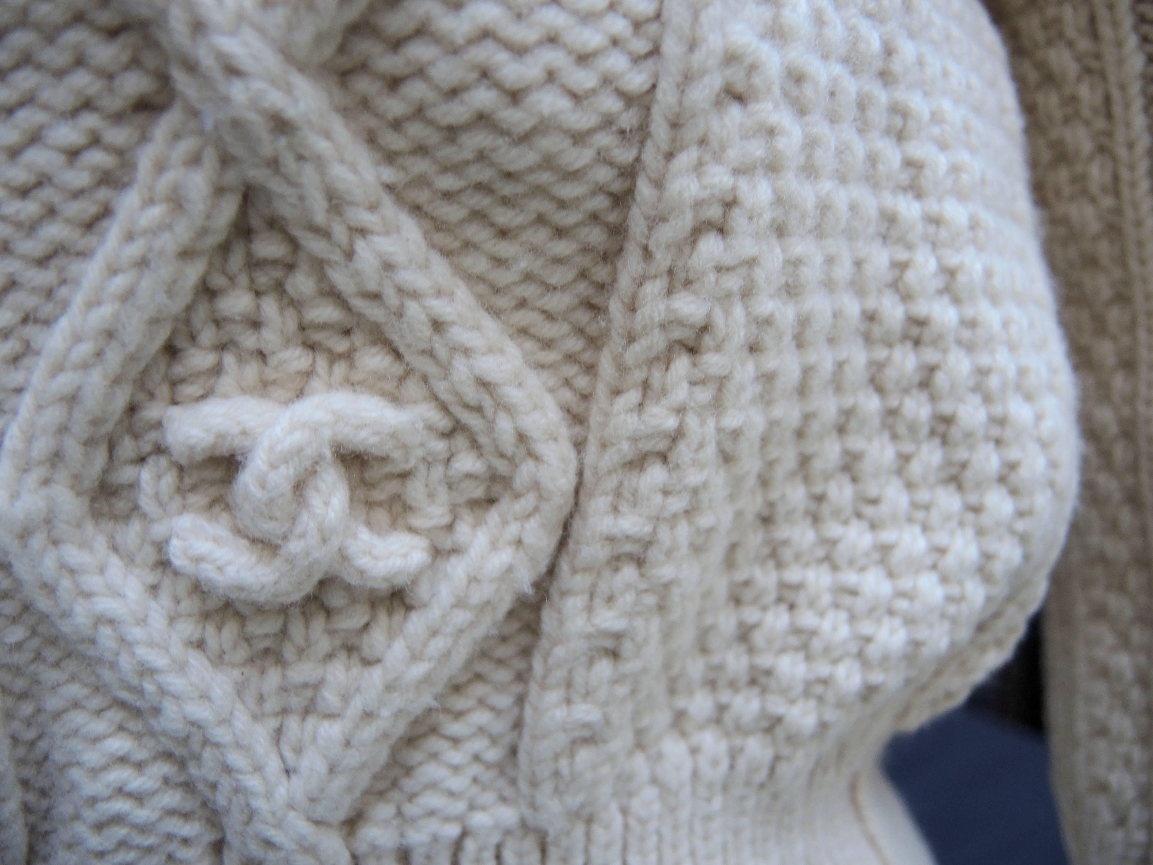 Gray Chanel Handknit Ivory Wool Cardigan Sweater Winter Collection, 1999
