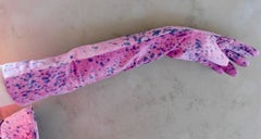 Katrien Van Hecke Long Pink Silk Gloves with Hand Dyed Spatter Pattern
