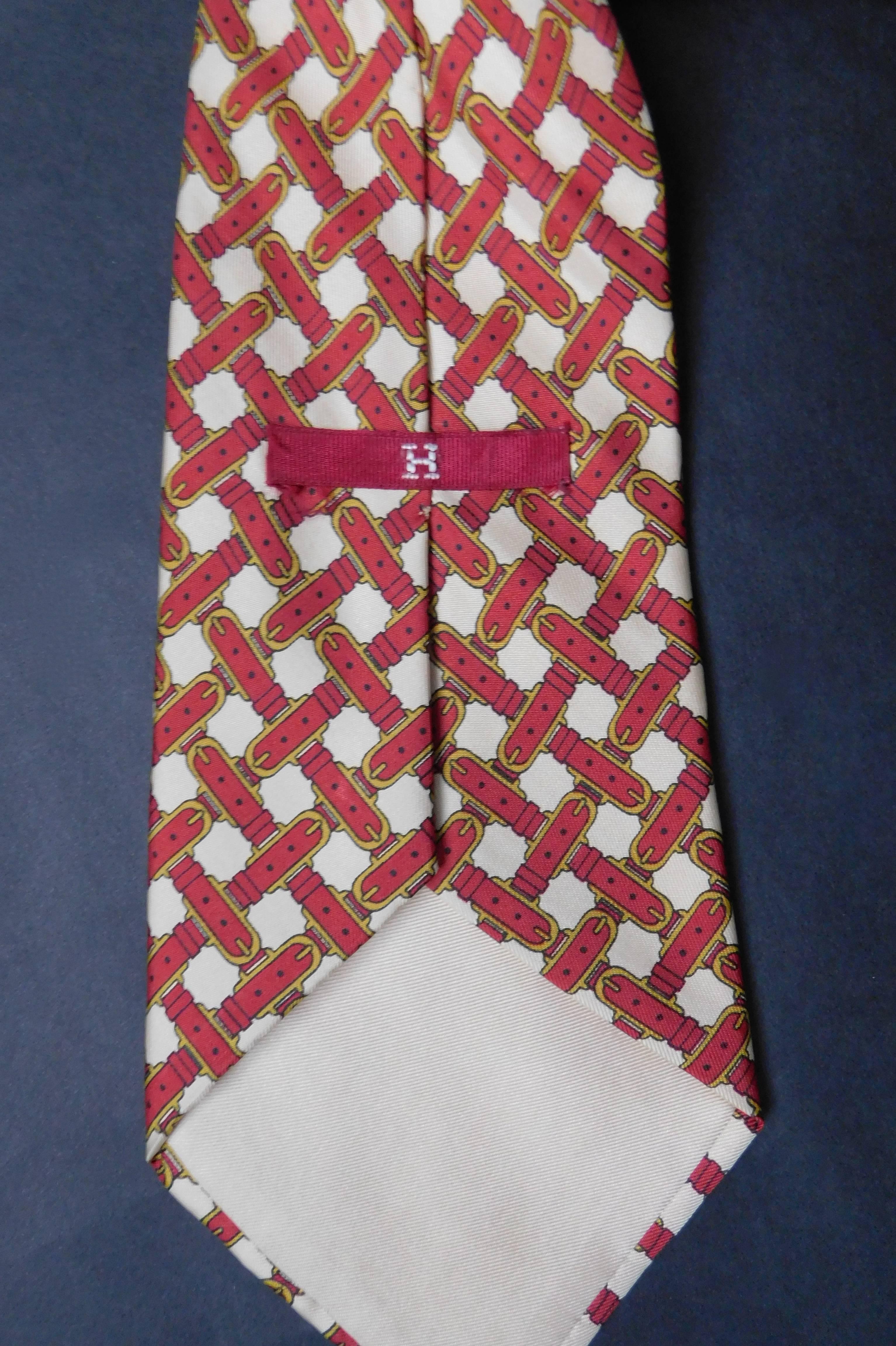 Hermes Silk Tie printed with Woven Saddle Stirrup Buckles In Good Condition In Antwerp, BE