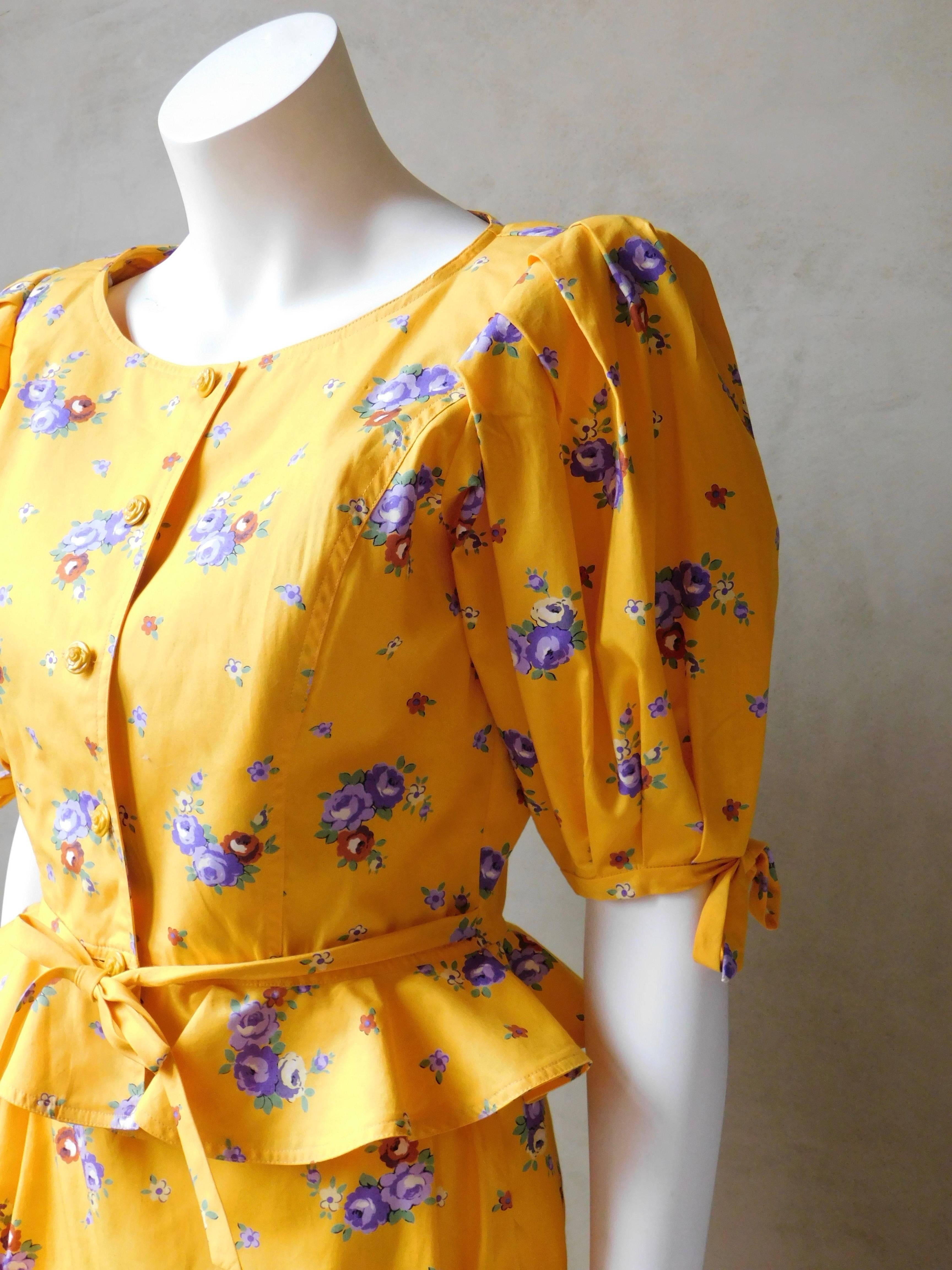 Women's  Ungaro  Yello Floral Print Peplum Waist Skirt and Top Ensemble 