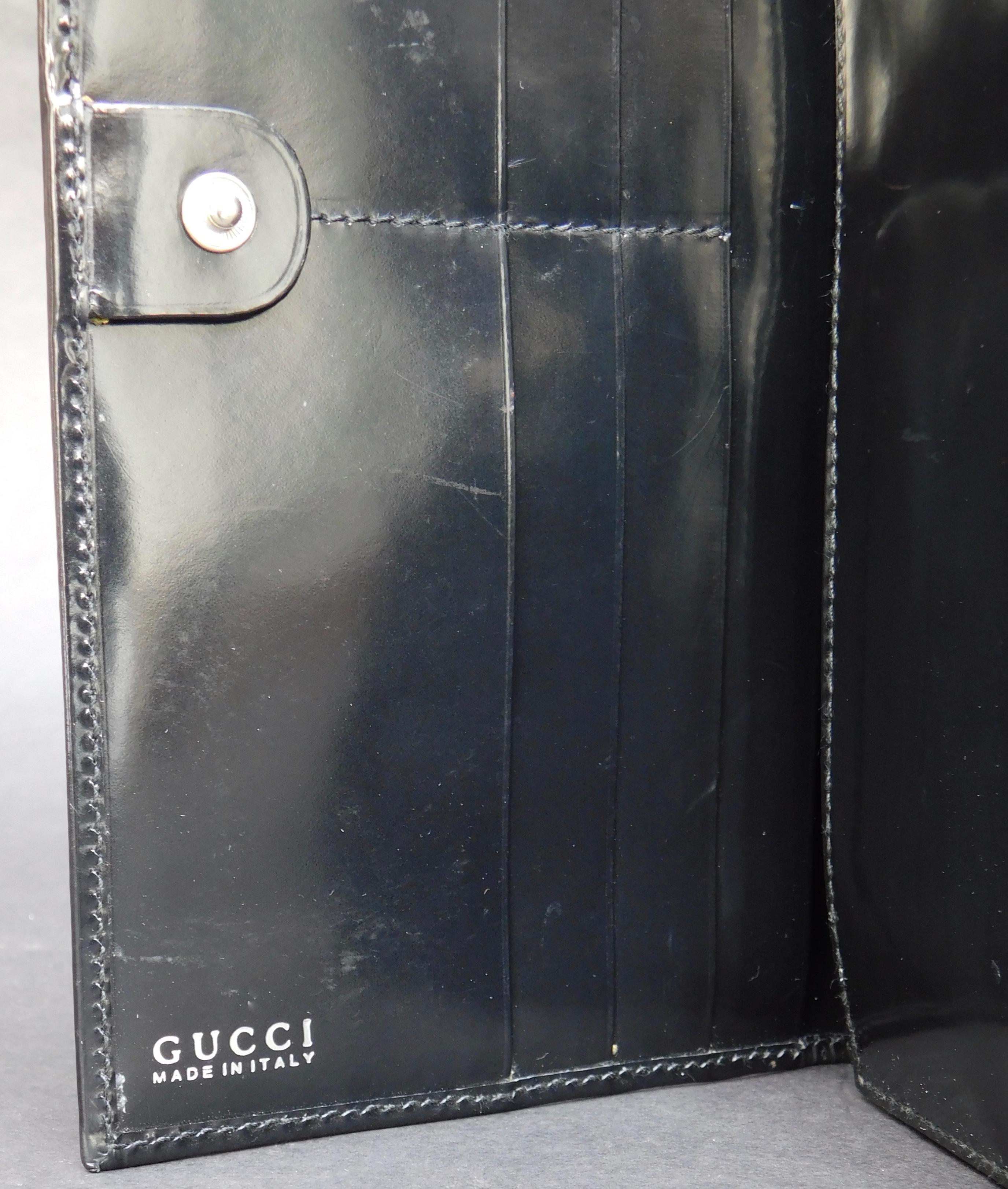 Vintage Gucci Black Leather Wallet With Silver Horse Bit 2