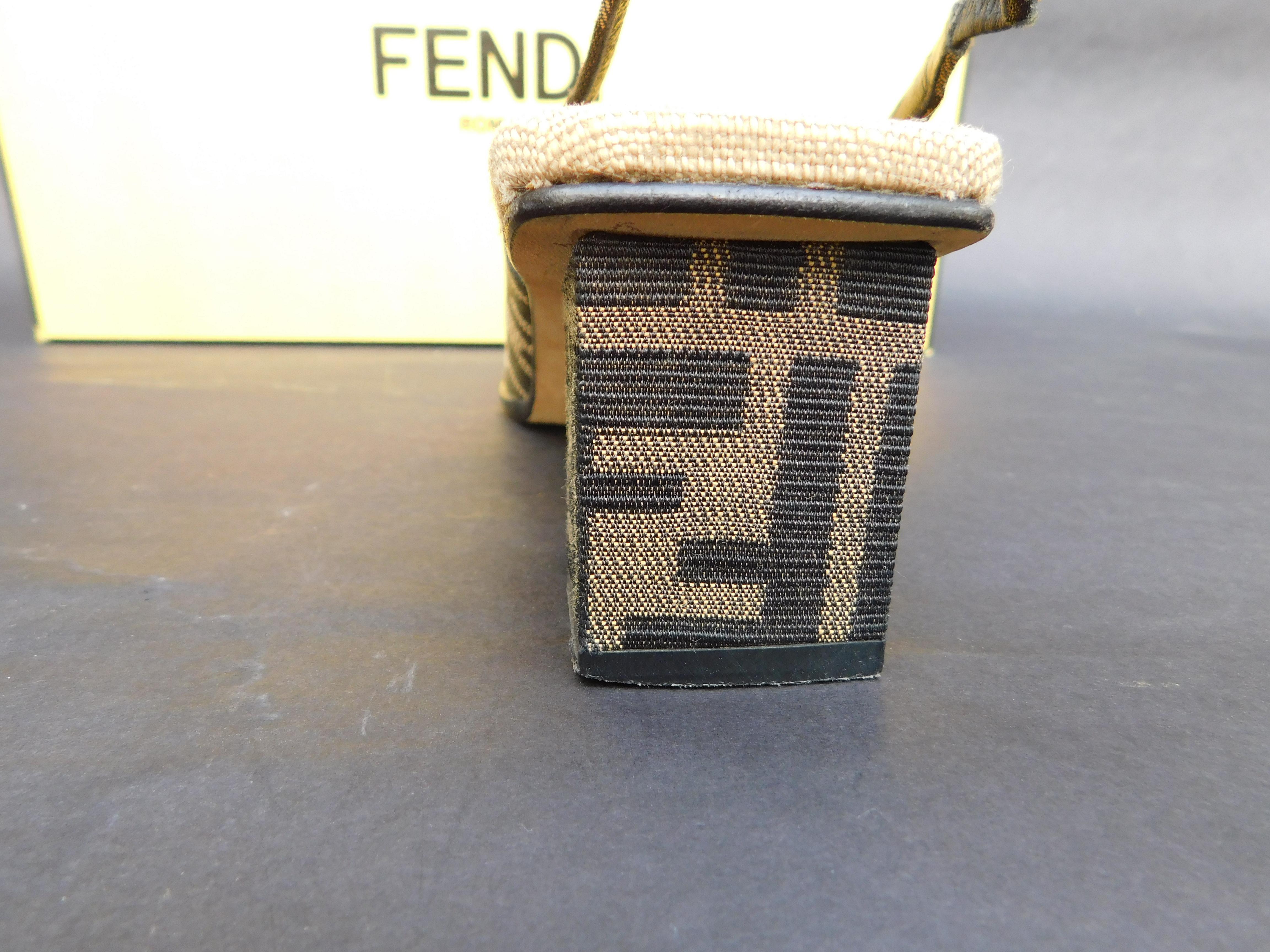 Vintage Fendi Zucca Logo Slingback Pump Sandals In Good Condition In Antwerp, BE