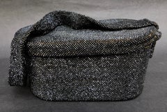 1940's French Black Jet Glass Beaded Box Style Evening Bag