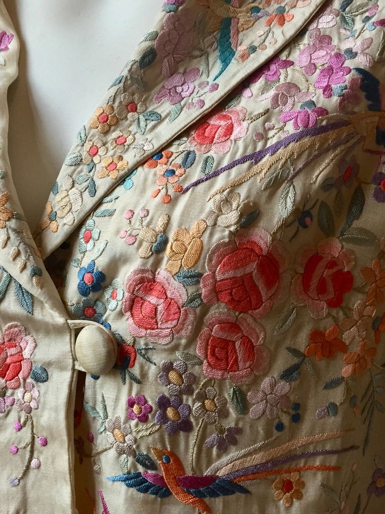 Antique Cantonese Chinese Hand Embroidered Silk Jacket at 1stDibs