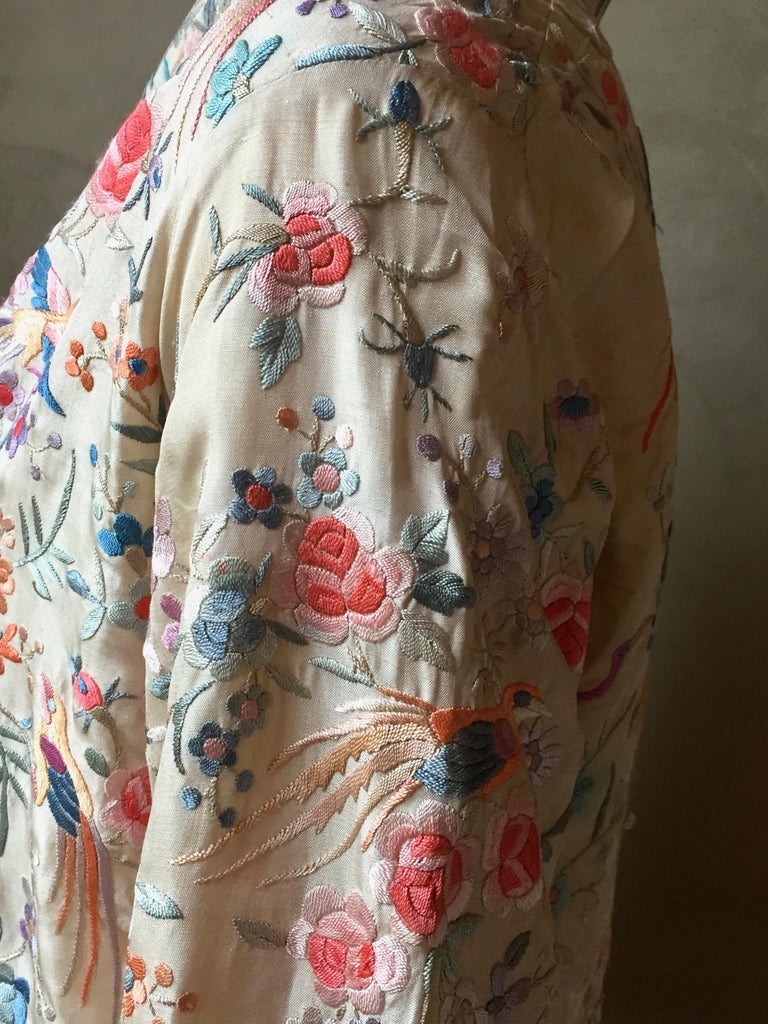 Antique Cantonese Chinese Hand Embroidered Silk Jacket at 1stDibs