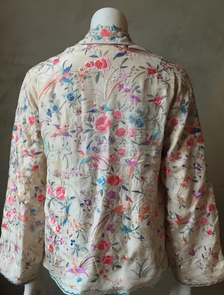 Antique Cantonese Chinese Hand Embroidered Silk Jacket at 1stDibs