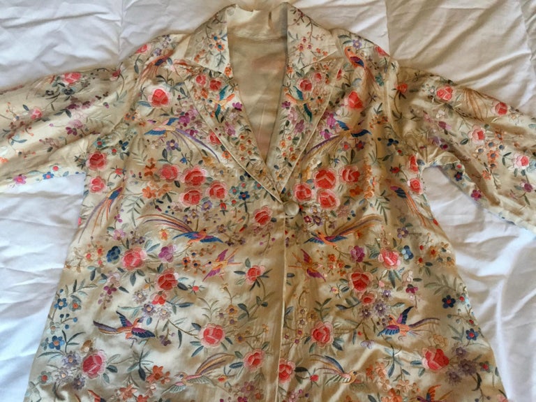 Antique Cantonese Chinese Hand Embroidered Silk Jacket at 1stDibs