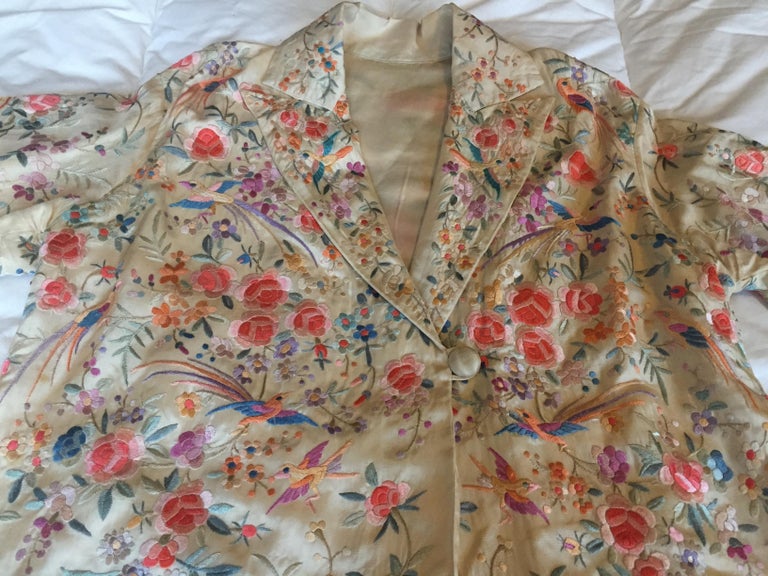 Antique Cantonese Chinese Hand Embroidered Silk Jacket at 1stDibs