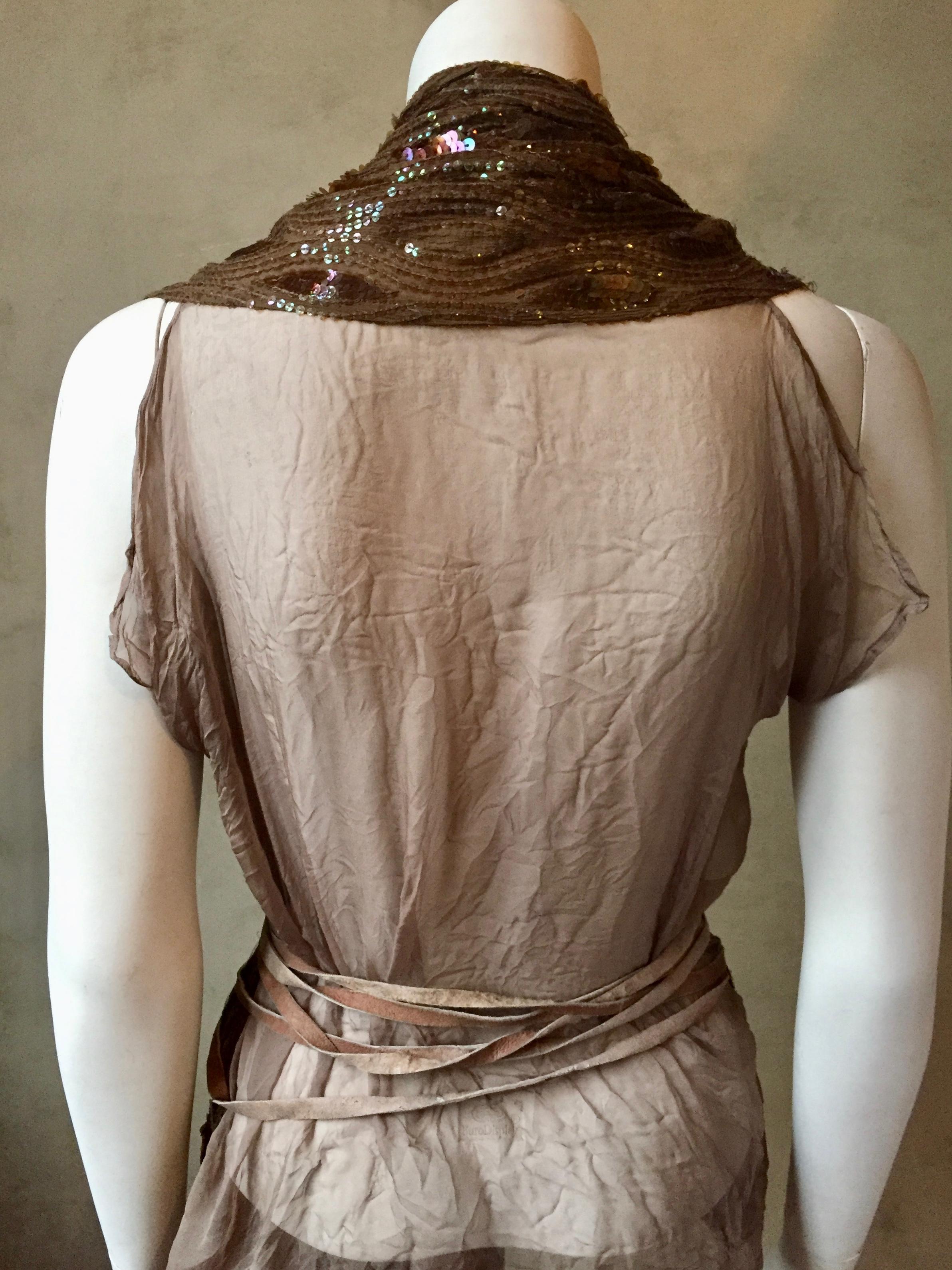 Ann Demeulemeester Asymmetrical Brown Sequin Silk Vest 1
