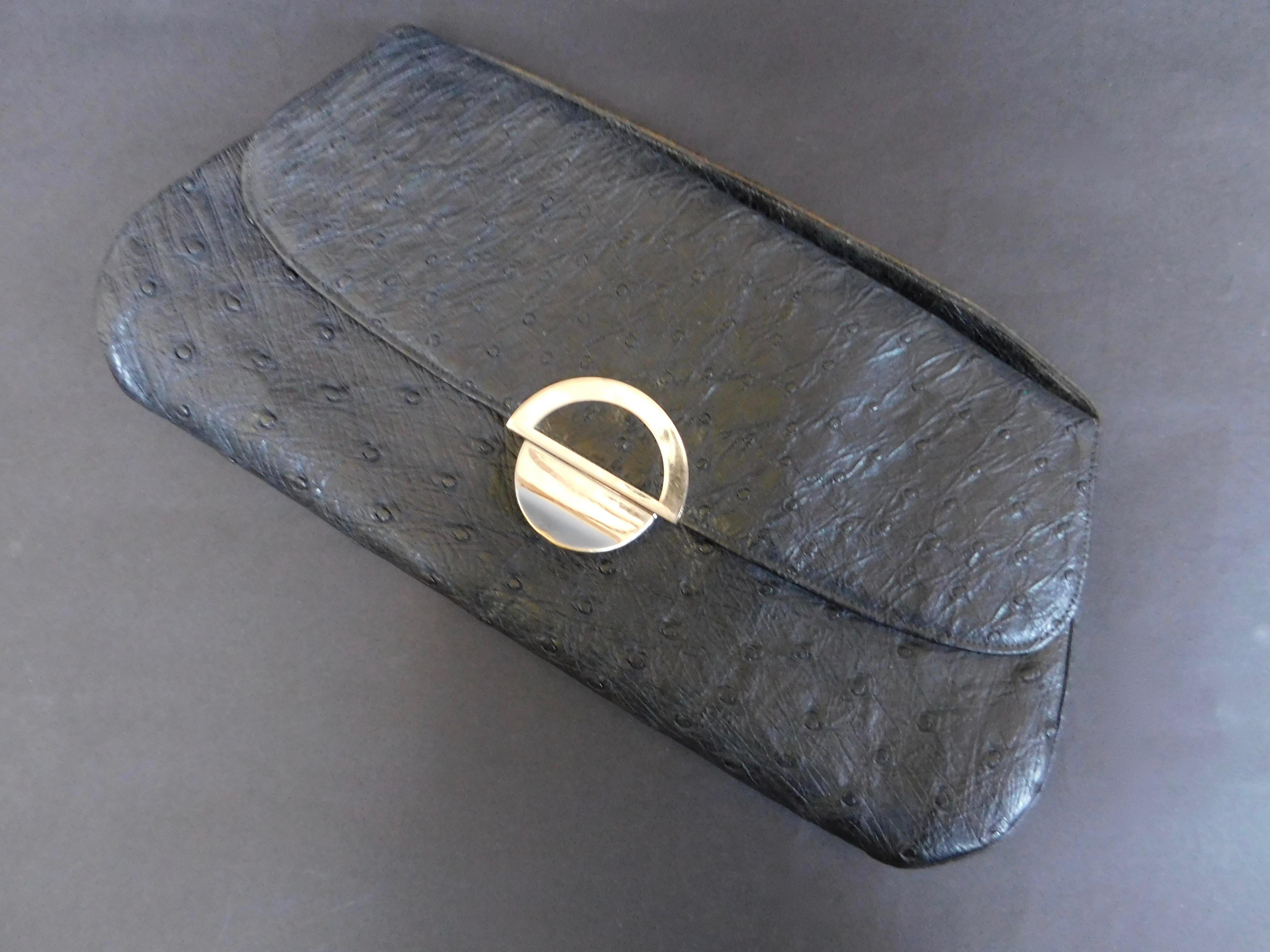 Vintage 1930 French Art Deco Ostrich Skin Handbag  In Good Condition For Sale In Antwerp, BE
