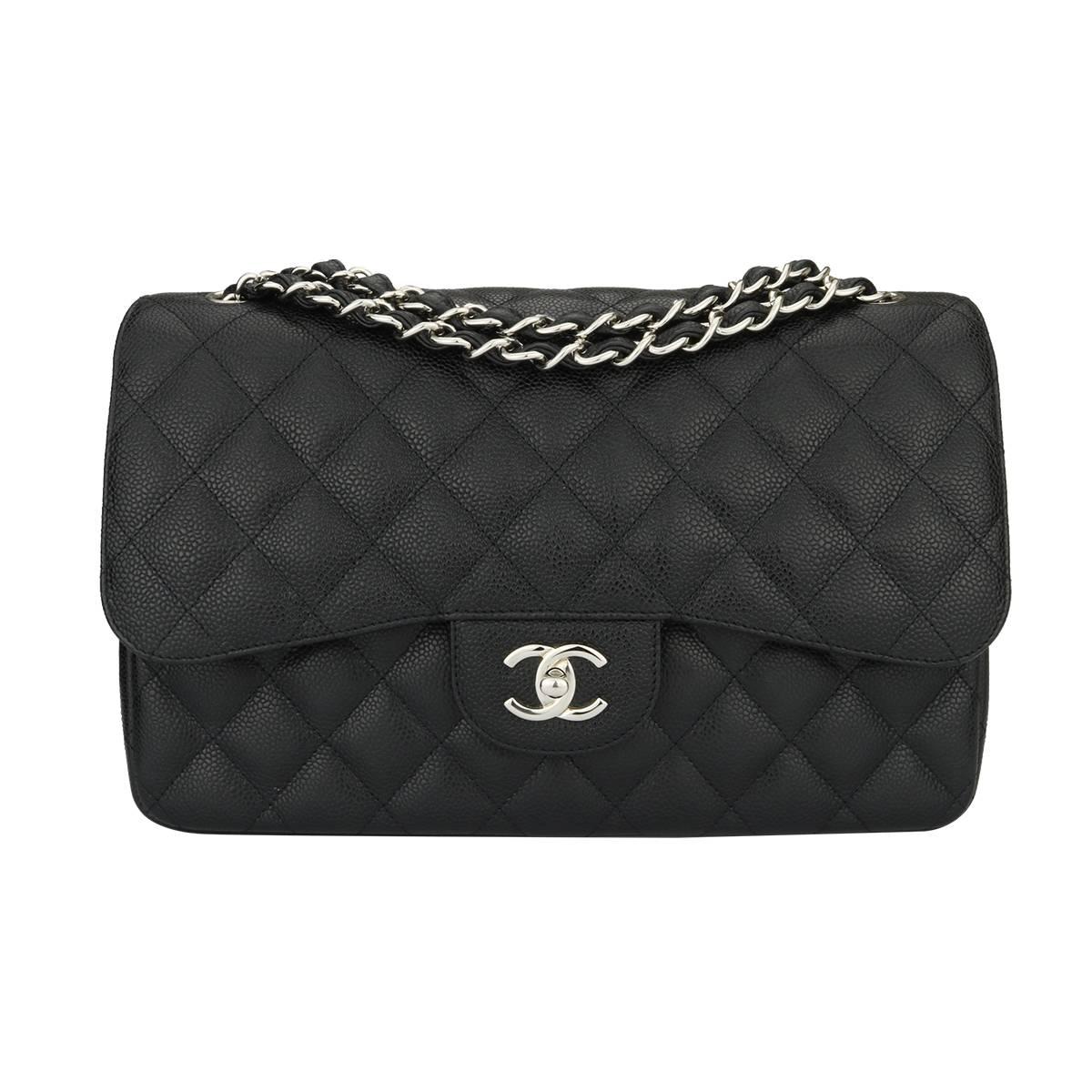 Chanel Classic Black Caviar Jumbo Double Flap Bag with Silver Hardware, 2010