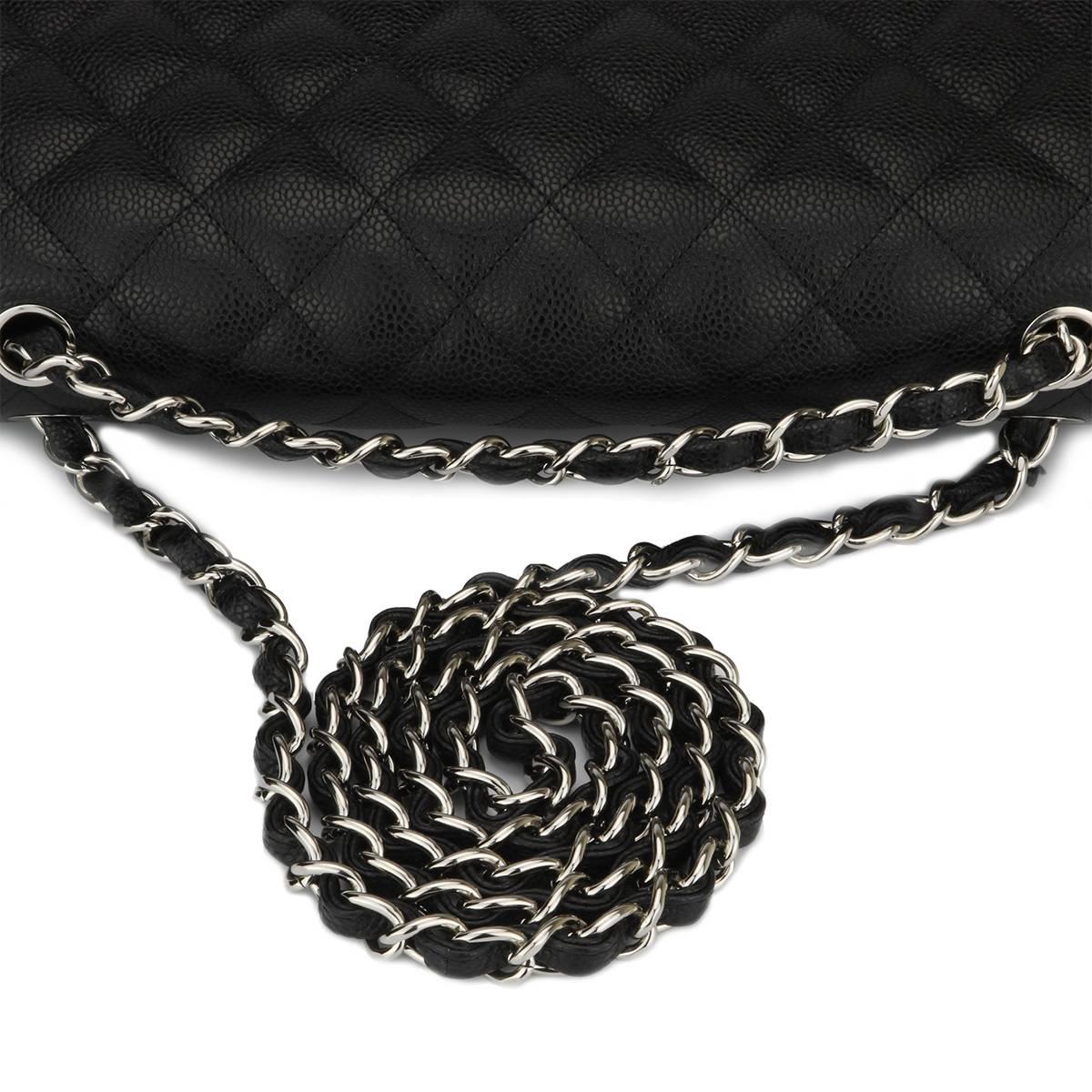Chanel Classic Black Caviar Jumbo Double Flap Bag with Silver Hardware, 2010 5