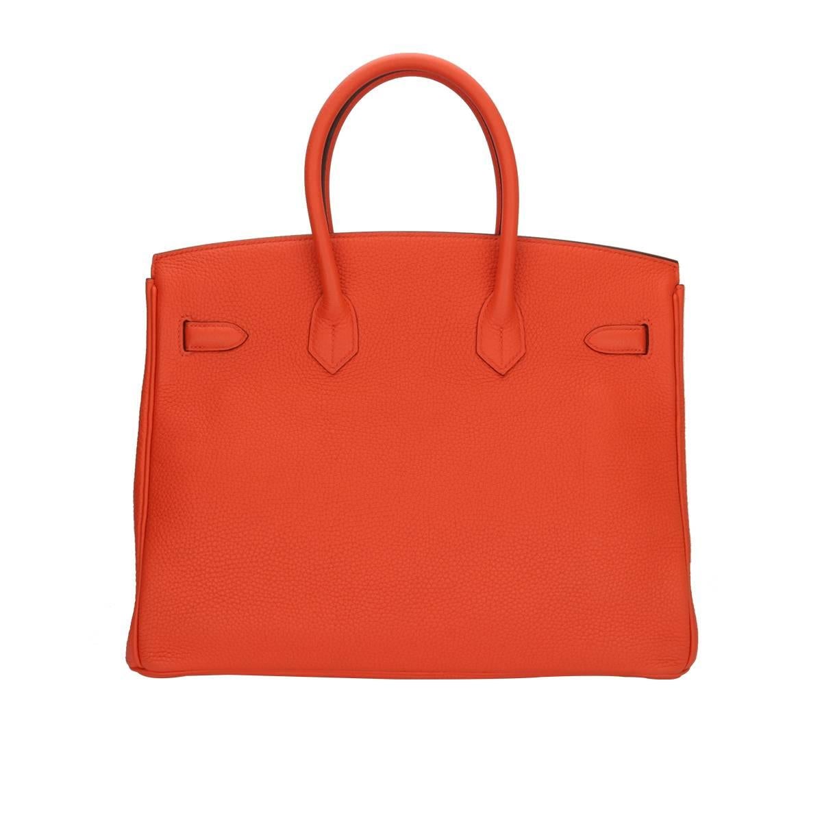 Red Hermès 35cm Orange Togo Leather with Gold Hardware Stamp T Year 2015 Birkin Bag
