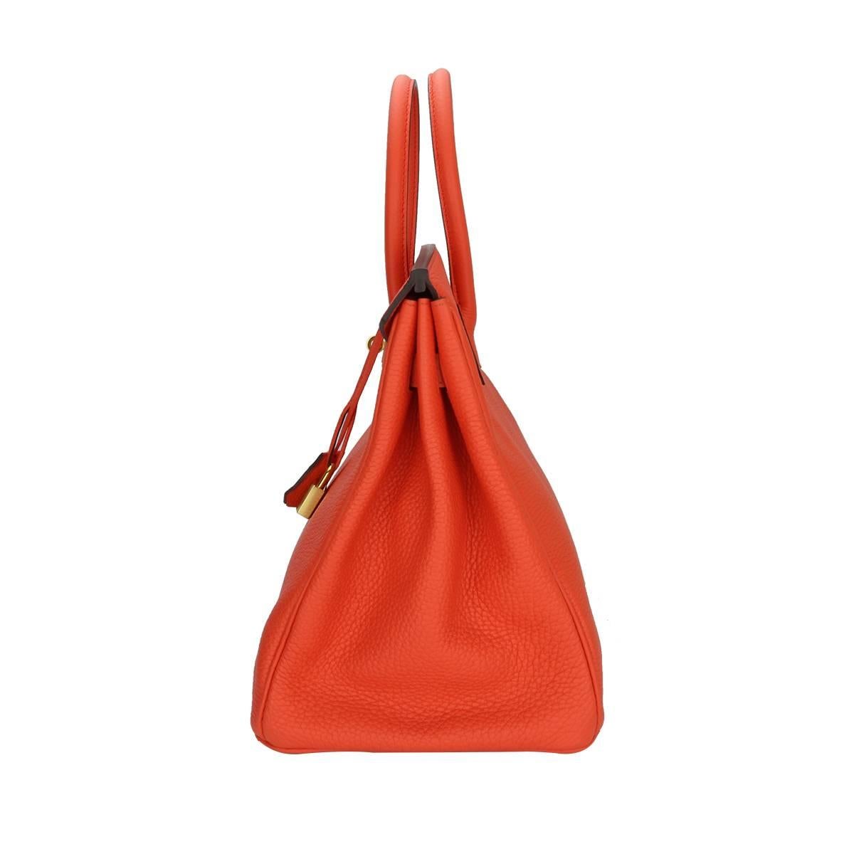 Hermès 35cm Orange Togo Leather with Gold Hardware Stamp T Year 2015 Birkin Bag In New Condition In Huddersfield, GB