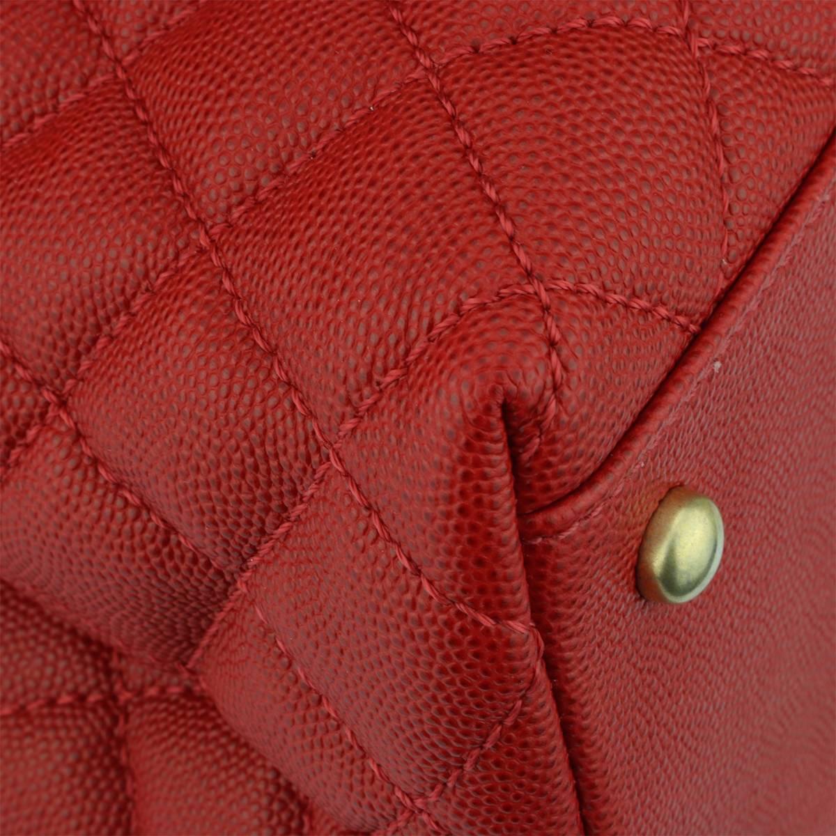 Women's or Men's Chanel Coco Handle Large Red Caviar bag with Brushed Gold Hardware, 2018