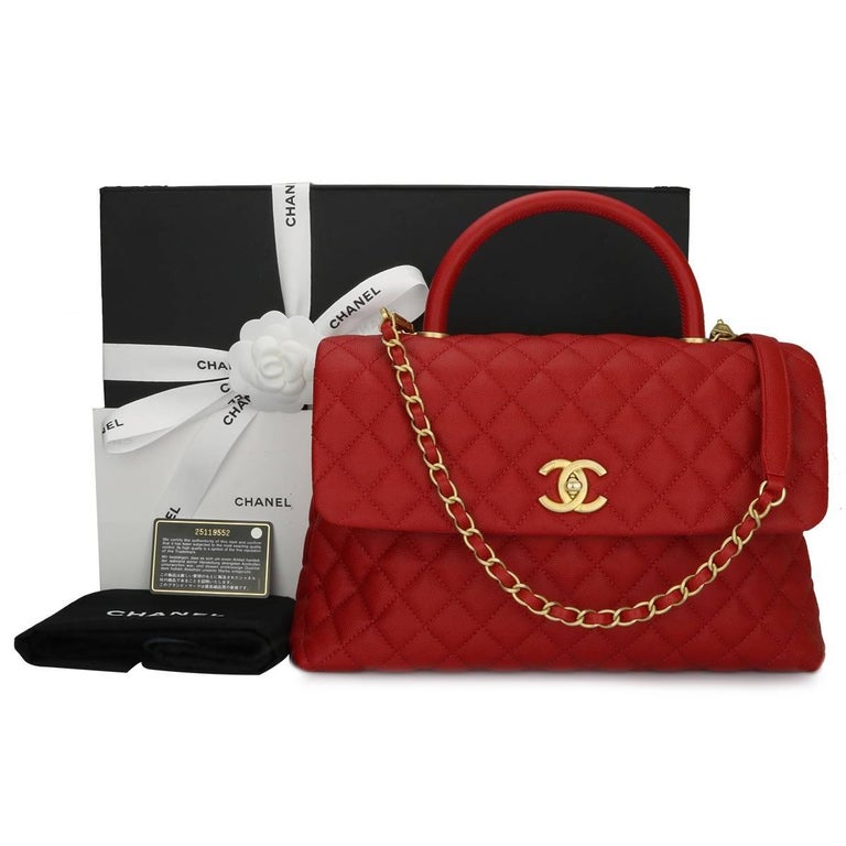 Chanel Coco Handle Large Red Caviar bag with Brushed Gold Hardware