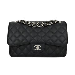 CHANEL Classic Jumbo Double Flap Black Caviar with Silver Hardware 2014