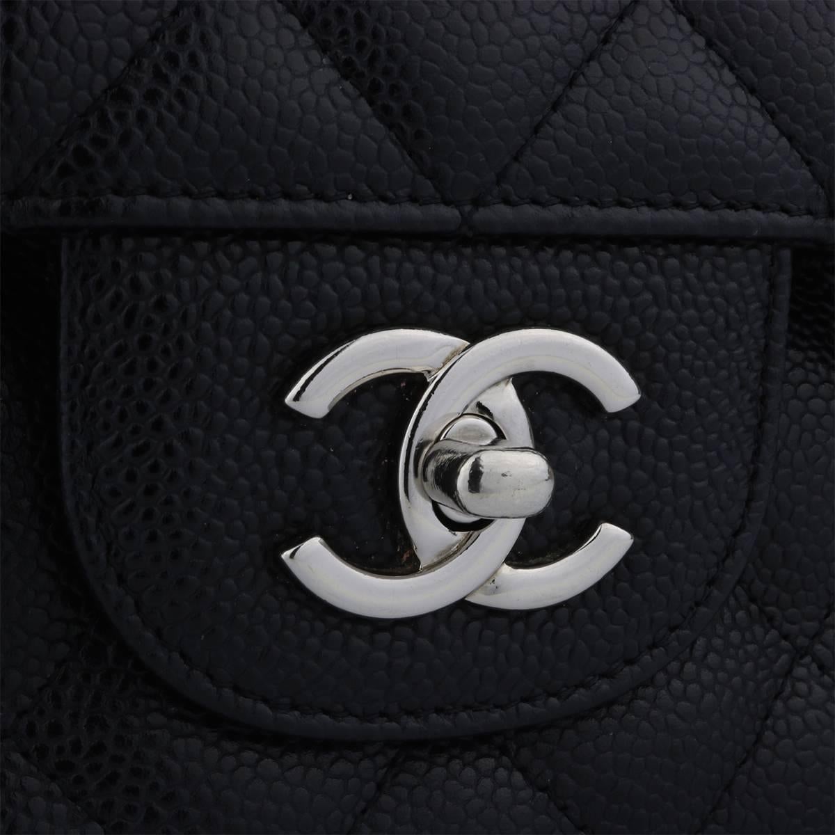 CHANEL Classic Jumbo Double Flap Black Caviar with Silver Hardware 2014 In Excellent Condition In Huddersfield, GB