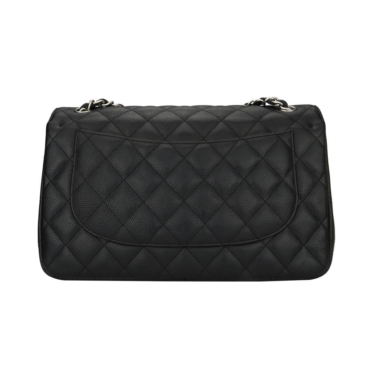 Women's or Men's CHANEL Classic Jumbo Double Flap Black Caviar with Silver Hardware 2014