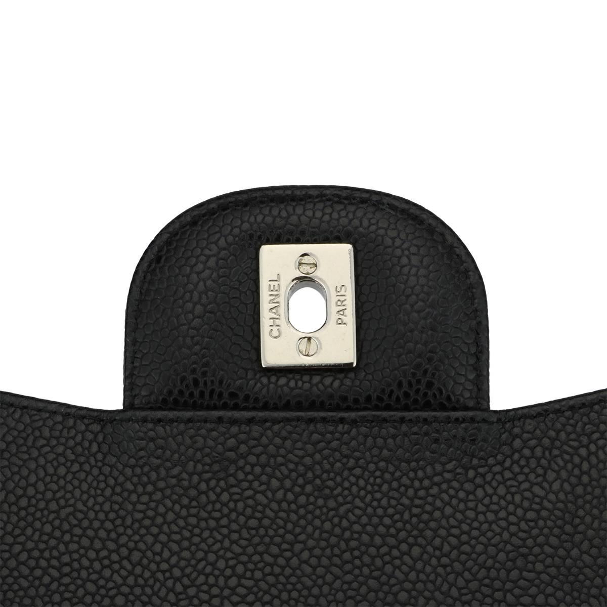 CHANEL Classic Jumbo Double Flap Black Caviar with Silver Hardware 2014 10