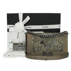 Chanel Old Medium Crystal Boy Metallic Bronze Ruthenium Hardware Goatskin Bag