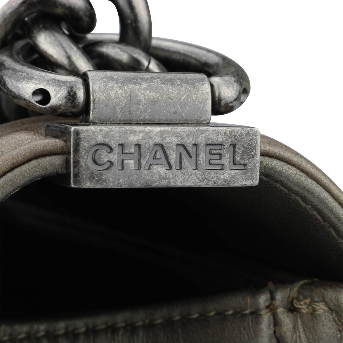 Women's or Men's Chanel Old Medium Crystal Boy Metallic Bronze Ruthenium Hardware Goatskin Bag 