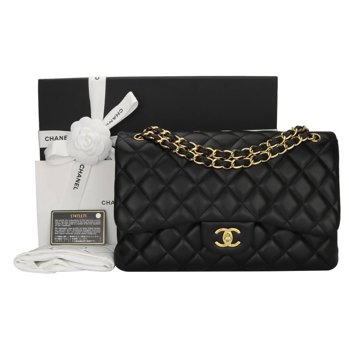 CHANEL Classic Jumbo Double Flap Black Lambskin with Gold Hardware 2013 15