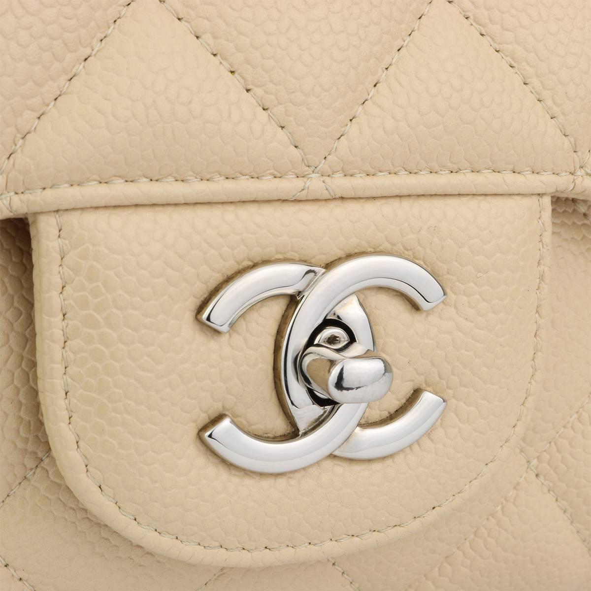 CHANEL Classic Single Flap Jumbo Beige Clair Caviar with Silver Hardware 2009 In Excellent Condition In Huddersfield, GB