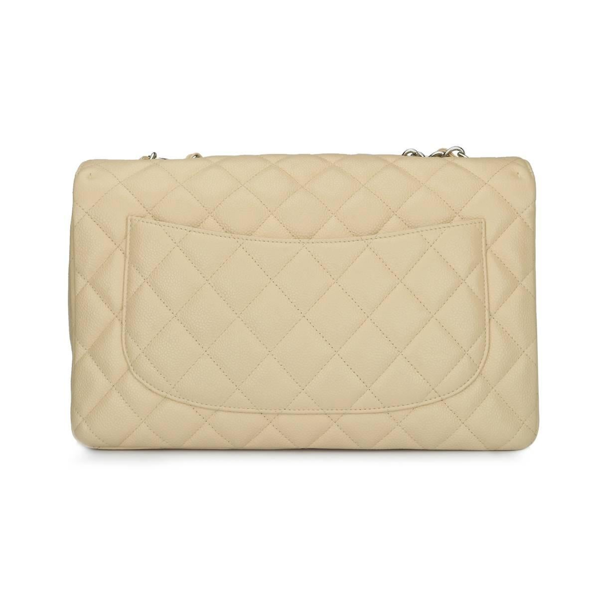Women's or Men's CHANEL Classic Single Flap Jumbo Beige Clair Caviar with Silver Hardware 2009