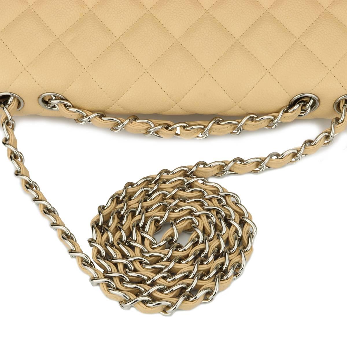 CHANEL Classic Single Flap Jumbo Beige Clair Caviar with Silver Hardware 2009 8