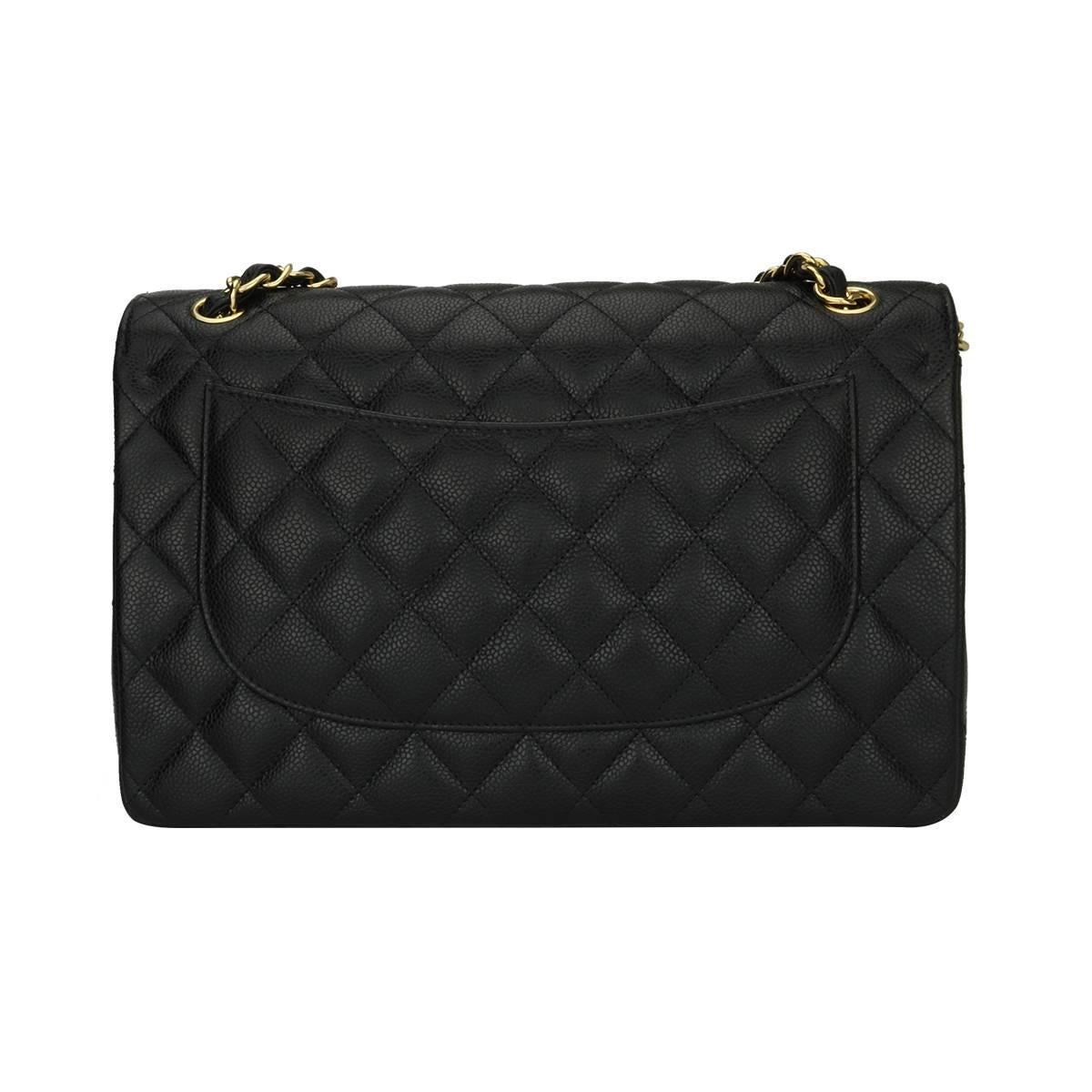  CHANEL Classic Jumbo Double Flap Black Caviar with Gold Hardware 2014 In Excellent Condition In Huddersfield, GB