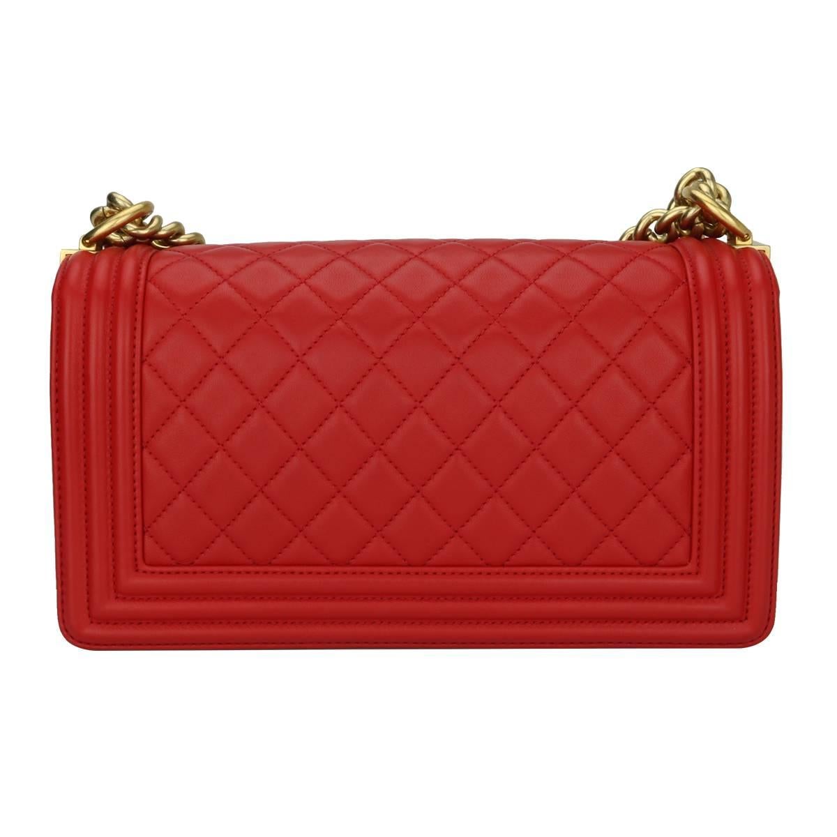 red chanel boy bag with gold hardware