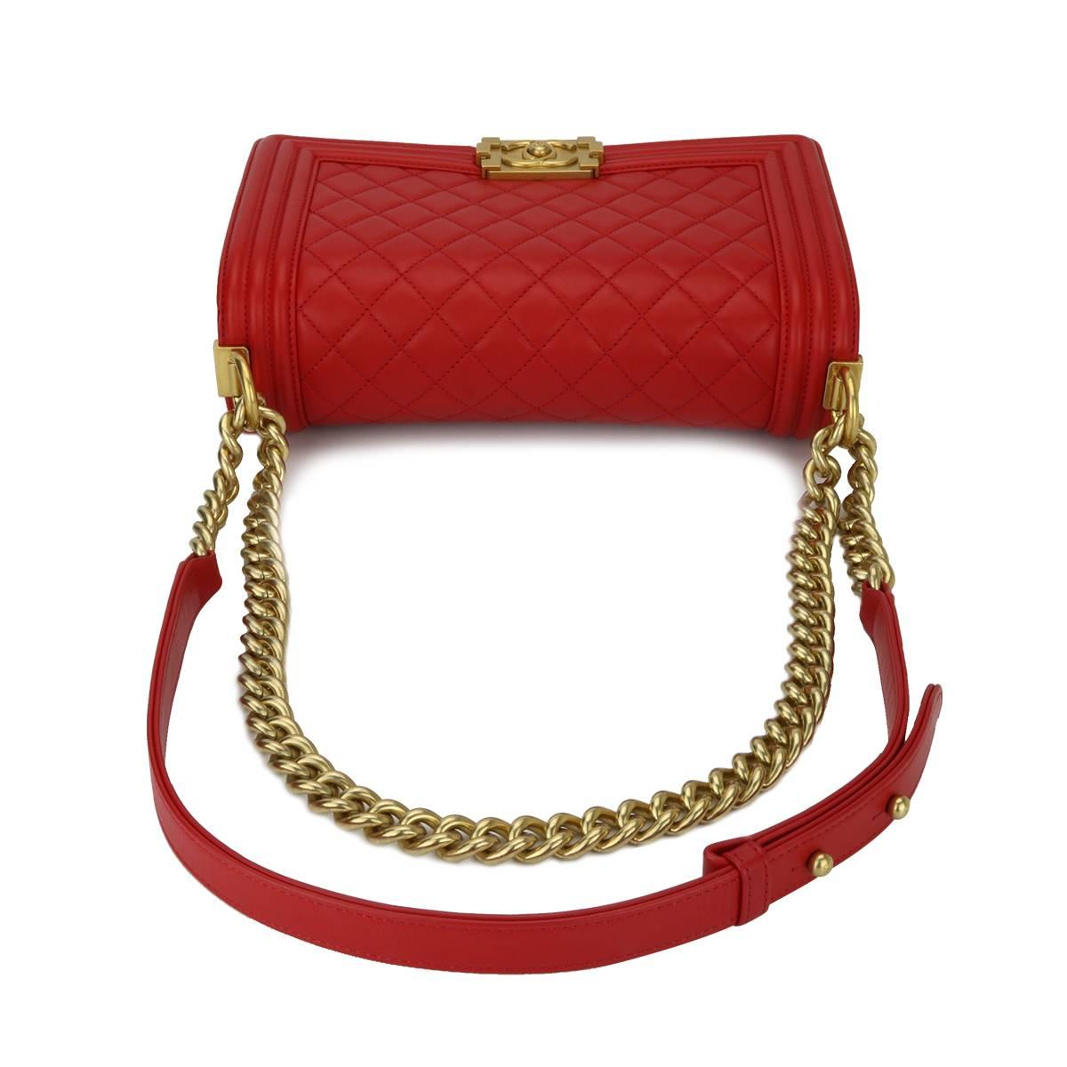 CHANEL Old Medium Quilted Boy Red Lambskin with Brushed Gold Hardware 2017 3