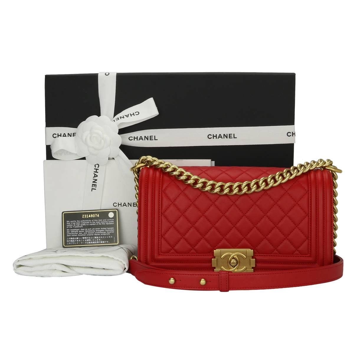 CHANEL Old Medium Quilted Boy Red Lambskin with Brushed Gold Hardware 2017 13