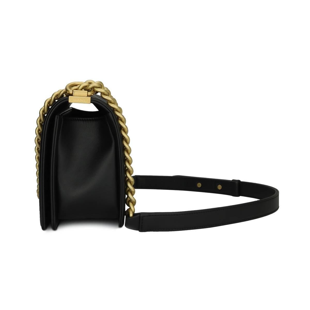 Black Chanel Old Medium Chevron Boy Blue Calfskin with Brushed Gold Hardware 2018