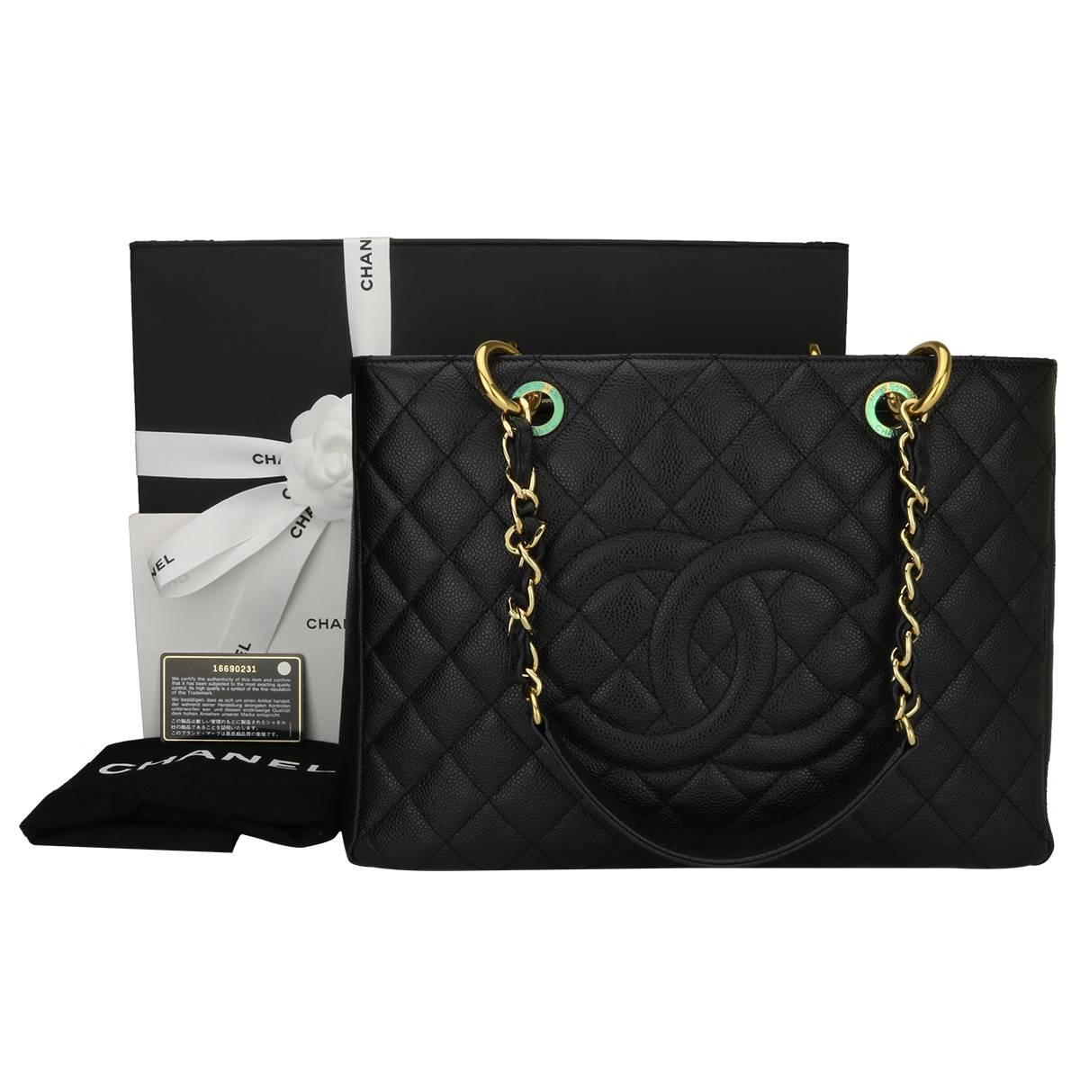 Authentica CHANEL Grand Shopping Tote (GST) Black Caviar with Gold Hardware 2012.

This stunning bag is in a mint condition, the bag still holds its original shape, and the hardware is still very shiny.

Exterior Condition: Mint condition, corners